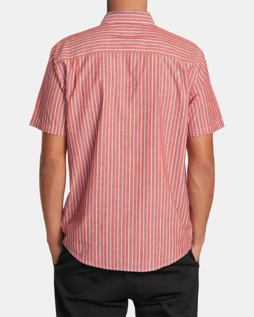 Rvca Daybreak Stripe Short Sleeve Shirt Scarlett Men Shirts and Flannels