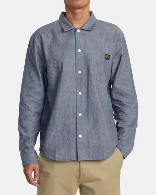 Rvca Dayshift Stripe Long Sleeve Shirt Red Earth Men Shirts and Flannels