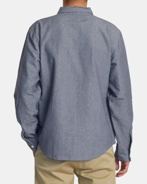 Rvca Dayshift Stripe Long Sleeve Shirt Red Earth Men Shirts and Flannels