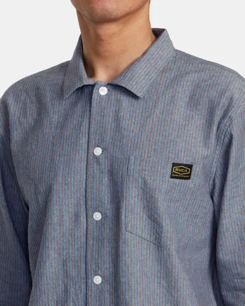 Rvca Dayshift Stripe Long Sleeve Shirt Red Earth Men Shirts and Flannels