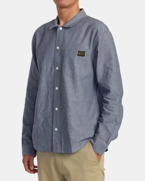Rvca Dayshift Stripe Long Sleeve Shirt Red Earth Men Shirts and Flannels