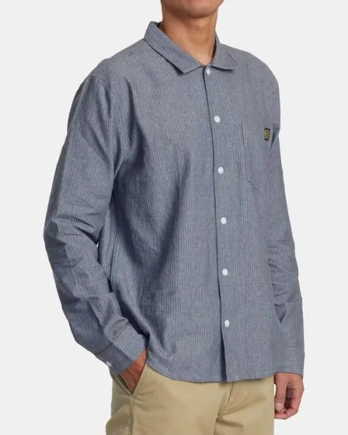 Rvca Dayshift Stripe Long Sleeve Shirt Red Earth Men Shirts and Flannels