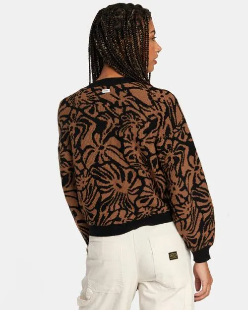 Rvca Dip In Pullover Sweater Tan Women Sweaters