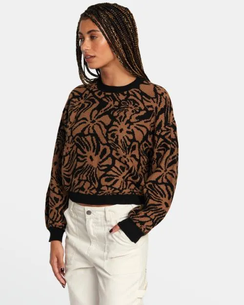 Rvca Dip In Pullover Sweater Tan Women Sweaters