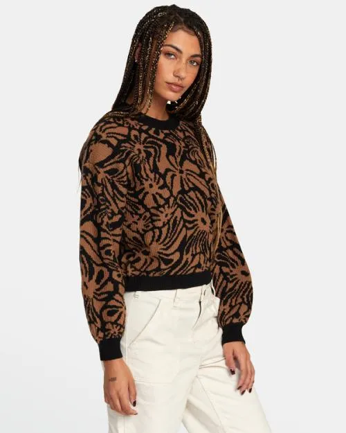 Rvca Dip In Pullover Sweater Tan Women Sweaters