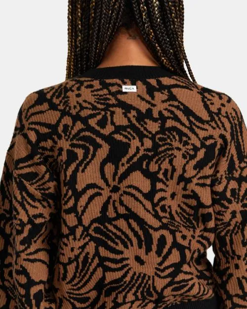 Rvca Dip In Pullover Sweater Tan Women Sweaters