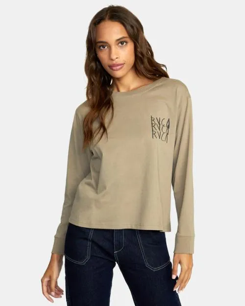 Rvca Doomsday Long Sleeve Tee Dark Khaki Women Tees and Tanks