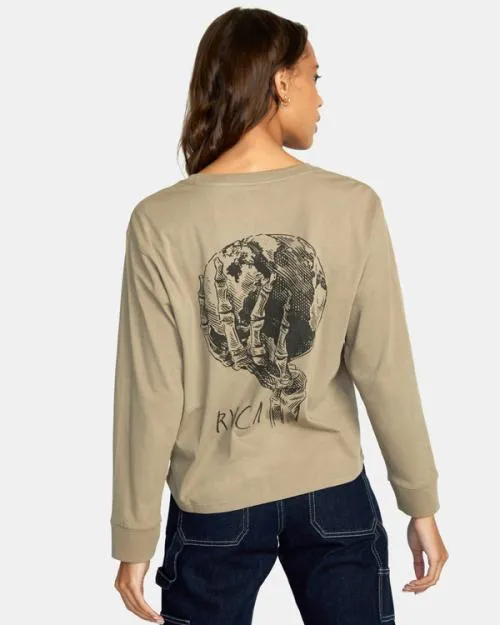Rvca Doomsday Long Sleeve Tee Dark Khaki Women Tees and Tanks