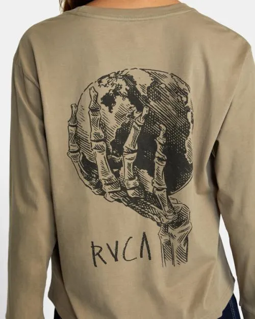 Rvca Doomsday Long Sleeve Tee Dark Khaki Women Tees and Tanks