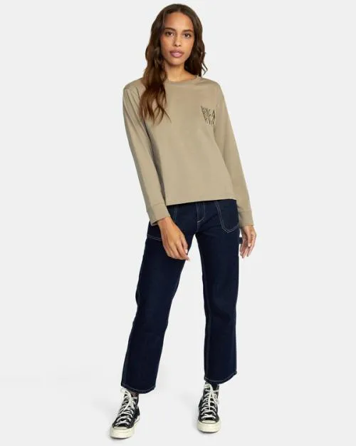 Rvca Doomsday Long Sleeve Tee Dark Khaki Women Tees and Tanks