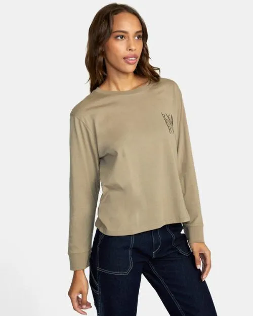 Rvca Doomsday Long Sleeve Tee Dark Khaki Women Tees and Tanks