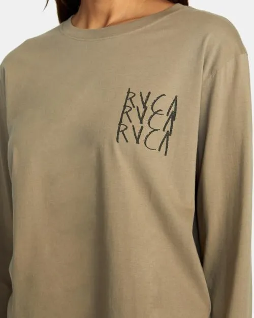 Rvca Doomsday Long Sleeve Tee Dark Khaki Women Tees and Tanks
