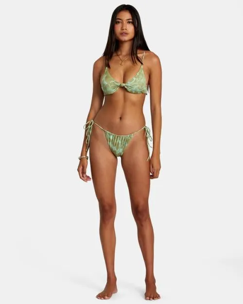 Rvca Fine Lines Shimmer Medium Bikini Bottoms Seafoam Women Bikini Bottoms