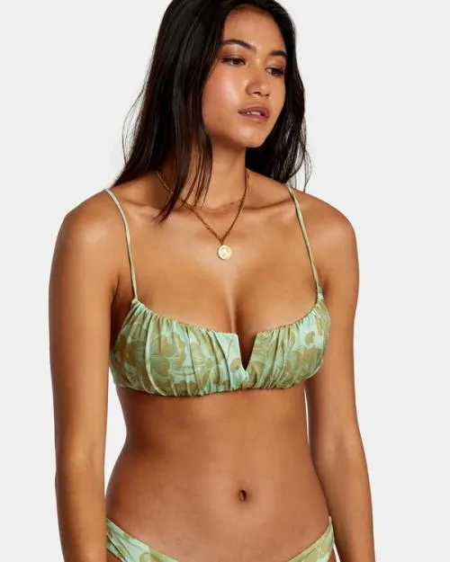 Rvca Fine Lines Shirred Bra Bikini Top Seafoam Women Bikini Tops