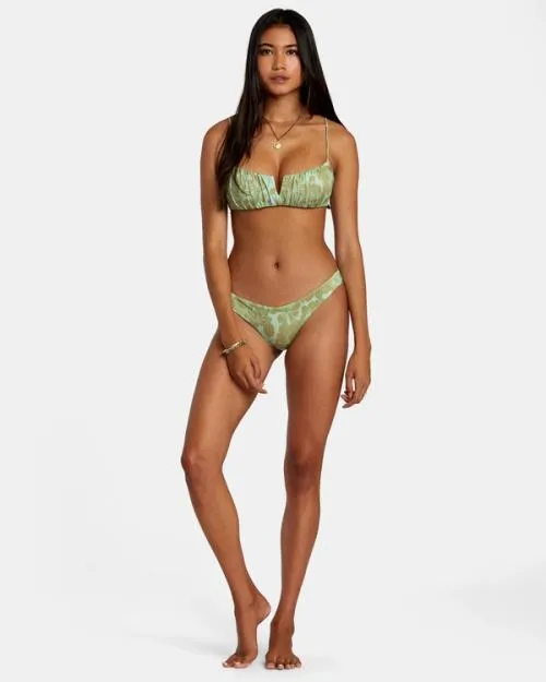 Rvca Fine Lines Shirred Bra Bikini Top Seafoam Women Bikini Tops