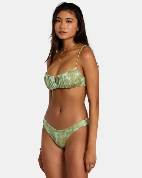 Rvca Fine Lines Shirred Bra Bikini Top Seafoam Women Bikini Tops