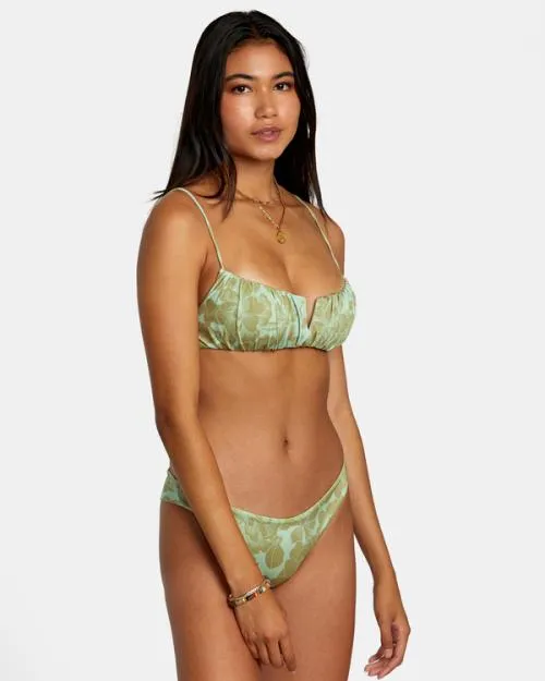Rvca Fine Lines Shirred Bra Bikini Top Seafoam Women Bikini Tops