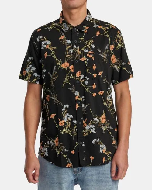 Rvca Further Floral Short Sleeve Shirt Midnight Men Shirts and Flannels