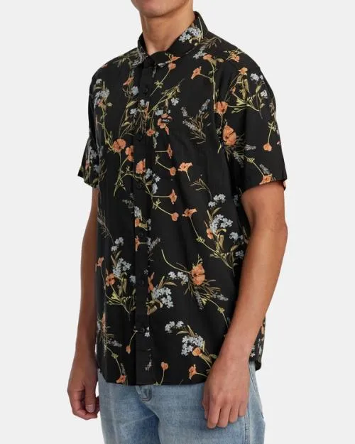 Rvca Further Floral Short Sleeve Shirt Midnight Men Shirts and Flannels