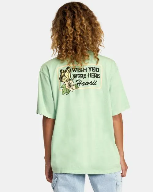 Rvca Hibiscus Hawaii Tee Seafoam Women Tees and Tanks