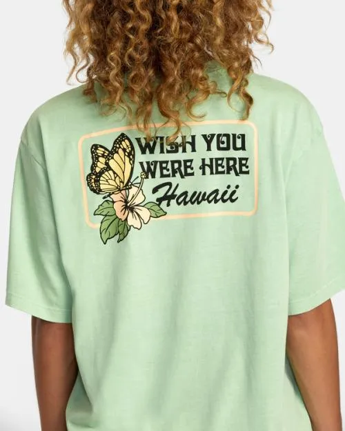 Rvca Hibiscus Hawaii Tee Seafoam Women Tees and Tanks