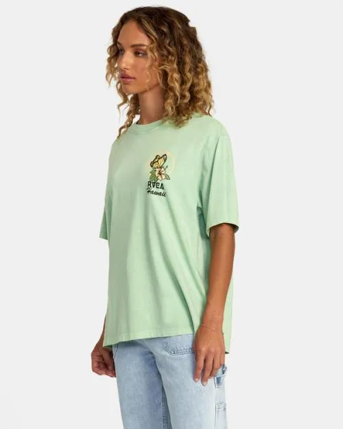 Rvca Hibiscus Hawaii Tee Seafoam Women Tees and Tanks
