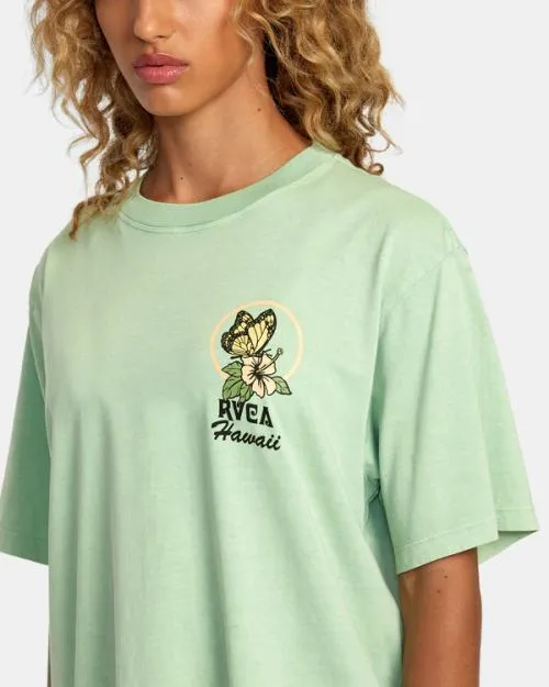 Rvca Hibiscus Hawaii Tee Seafoam Women Tees and Tanks