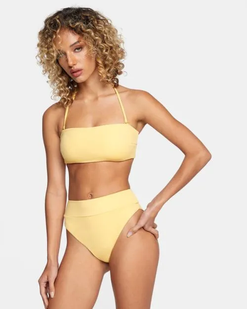Rvca HighRise Cheeky Bikini Bottoms Gold Women Bikini Bottoms