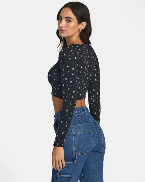 Rvca Homecoming Pointelle Long Sleeve Top Rvca Black Women Tops