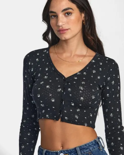 Rvca Homecoming Pointelle Long Sleeve Top Rvca Black Women Tops