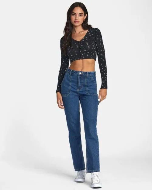Rvca Homecoming Pointelle Long Sleeve Top Rvca Black Women Tops