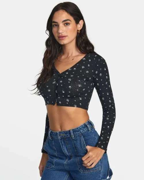 Rvca Homecoming Pointelle Long Sleeve Top Rvca Black Women Tops