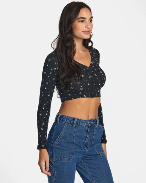 Rvca Homecoming Pointelle Long Sleeve Top Rvca Black Women Tops