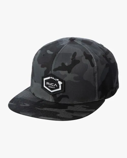 Rvca Island Hex Snapback Hat Black Camo Men Hats and Beanies