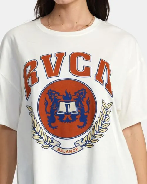 Rvca Letterman TShirt Vintage White Women Tees and Tanks