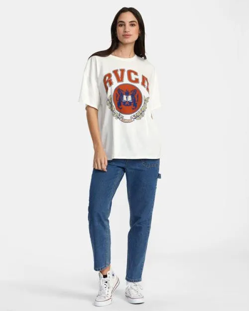 Rvca Letterman TShirt Vintage White Women Tees and Tanks