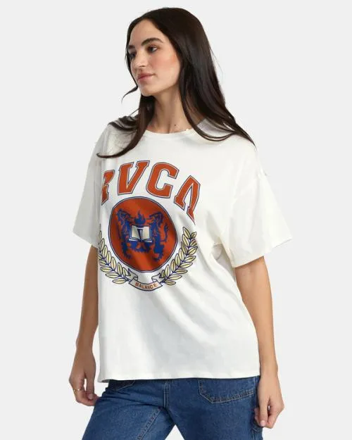 Rvca Letterman TShirt Vintage White Women Tees and Tanks