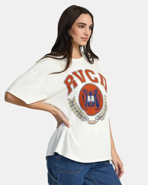 Rvca Letterman TShirt Vintage White Women Tees and Tanks