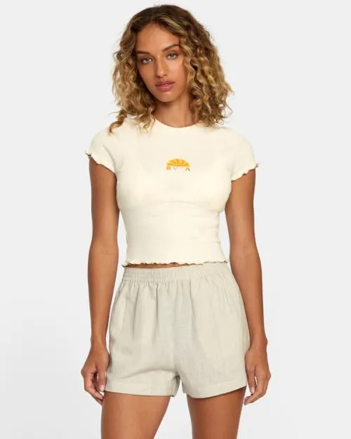 Rvca Linen Sawyer Elastic Waist Shorts Chalk Women Shorts and Skirts