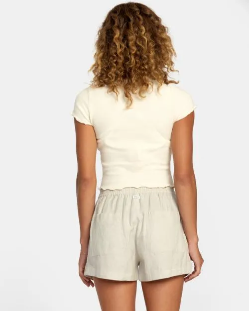 Rvca Linen Sawyer Elastic Waist Shorts Chalk Women Shorts and Skirts