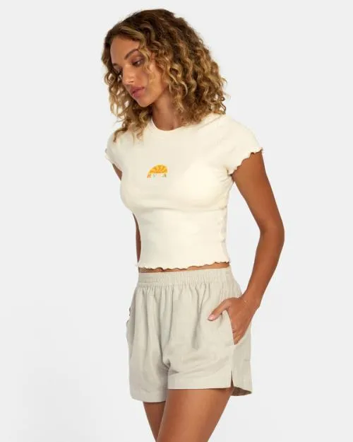 Rvca Linen Sawyer Elastic Waist Shorts Chalk Women Shorts and Skirts