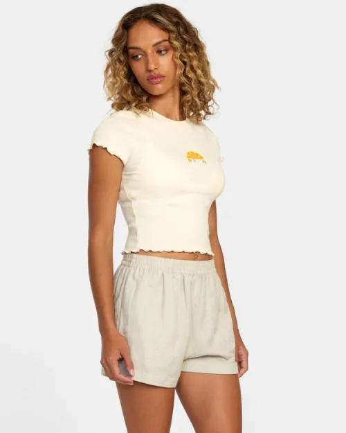 Rvca Linen Sawyer Elastic Waist Shorts Chalk Women Shorts and Skirts