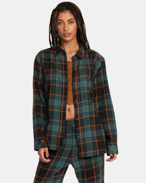 Rvca Mable Flannel Long Sleeve Shirt Rvca Black Women Tops