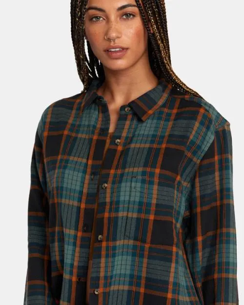 Rvca Mable Flannel Long Sleeve Shirt Rvca Black Women Tops