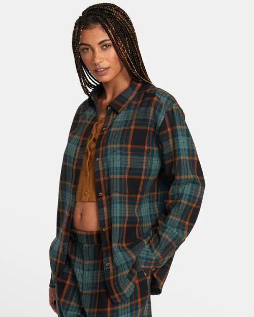Rvca Mable Flannel Long Sleeve Shirt Rvca Black Women Tops