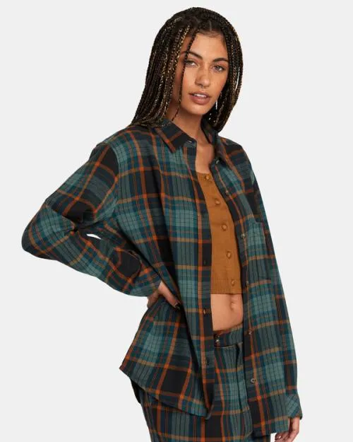 Rvca Mable Flannel Long Sleeve Shirt Rvca Black Women Tops
