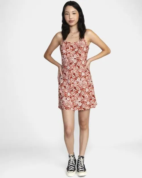 Rvca Macarthur Midi Dress Cinnamon Women Dresses and Rompers