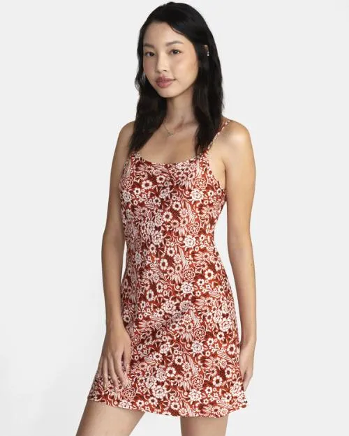 Rvca Macarthur Midi Dress Cinnamon Women Dresses and Rompers