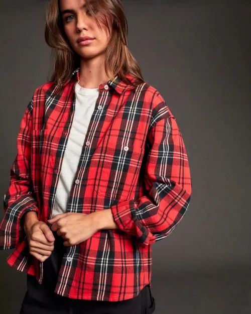 Rvca Notorious Long Sleeve Flannel Shirt Chrysanthemum Women Tops