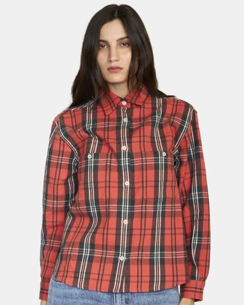 Rvca Notorious Long Sleeve Flannel Shirt Chrysanthemum Women Tops